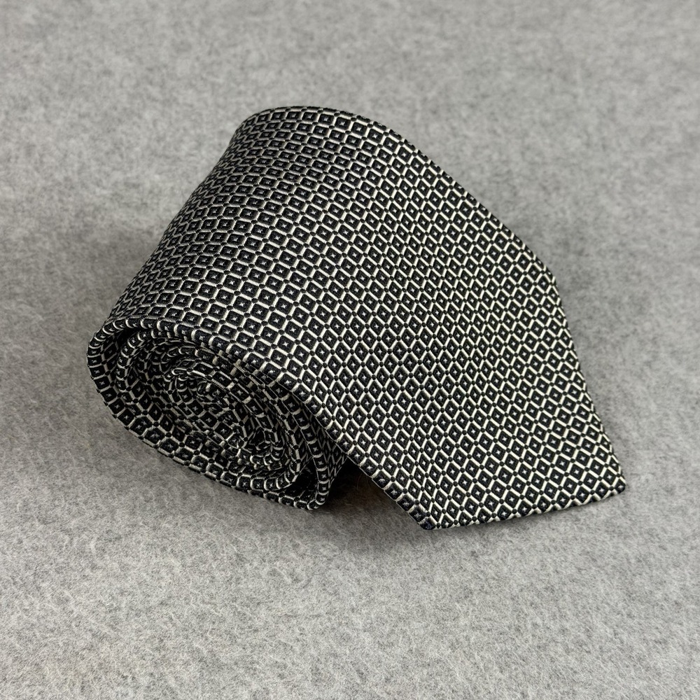 Vintage Brooks Brothers Makers Silk Tie Black Geometric Woven England USA 60x3.9